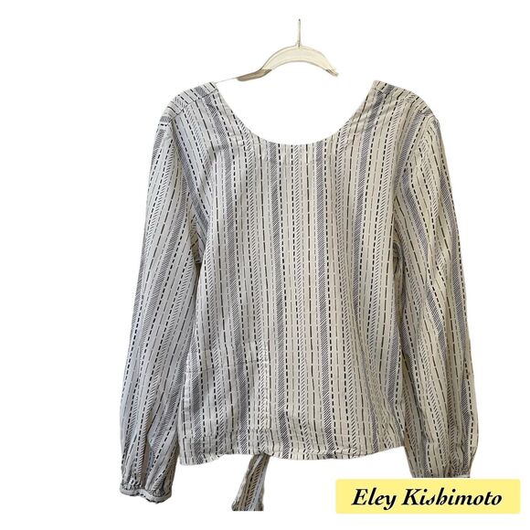 Eley Kishimoto White Black Geometric Blouse Tie Waist Cotton, Size 12 - Picture 1 of 10